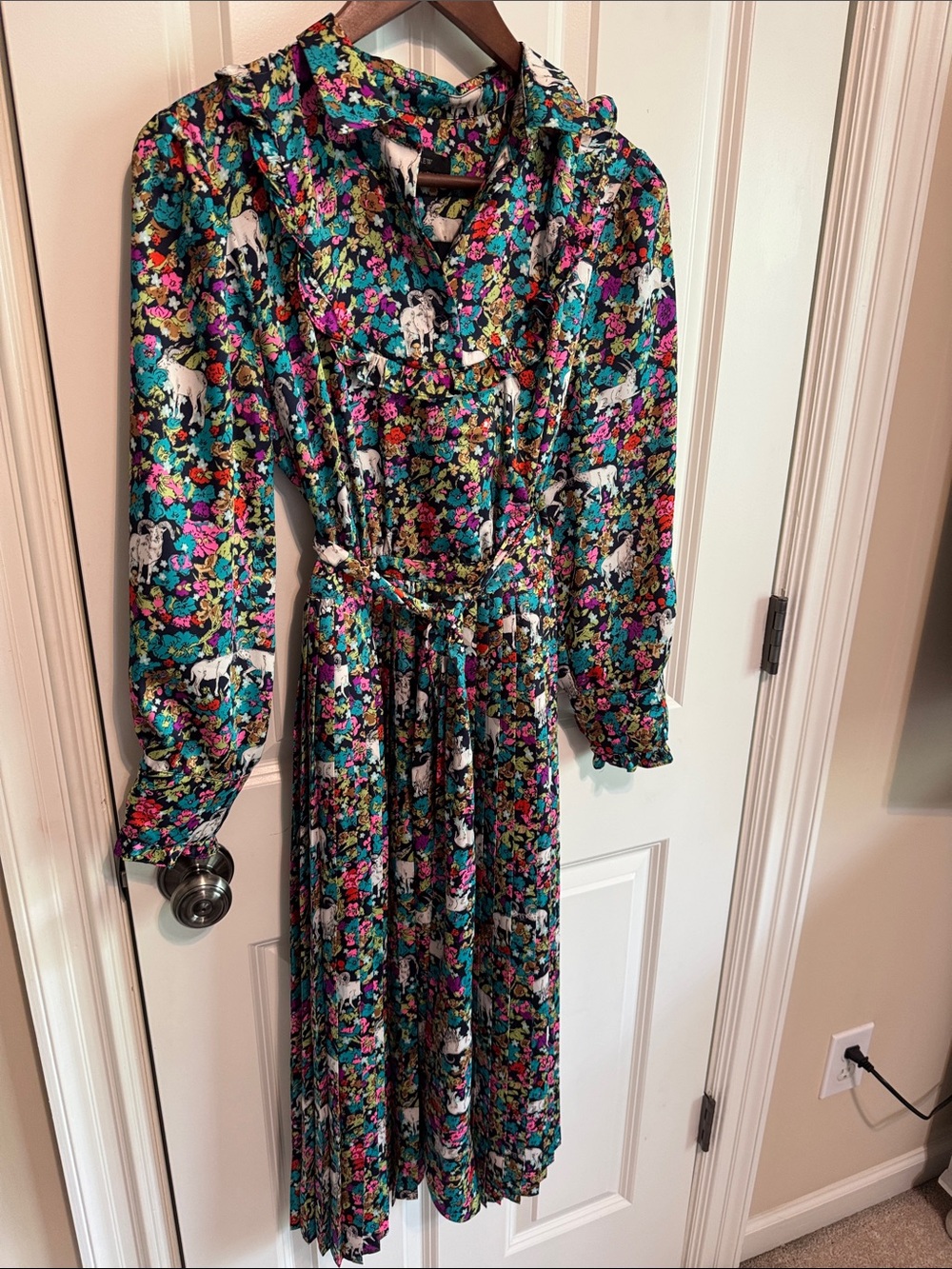 J. Crew Multicolor Floral Satin Pleated Midi Goat Dress - Picture 2 of 4